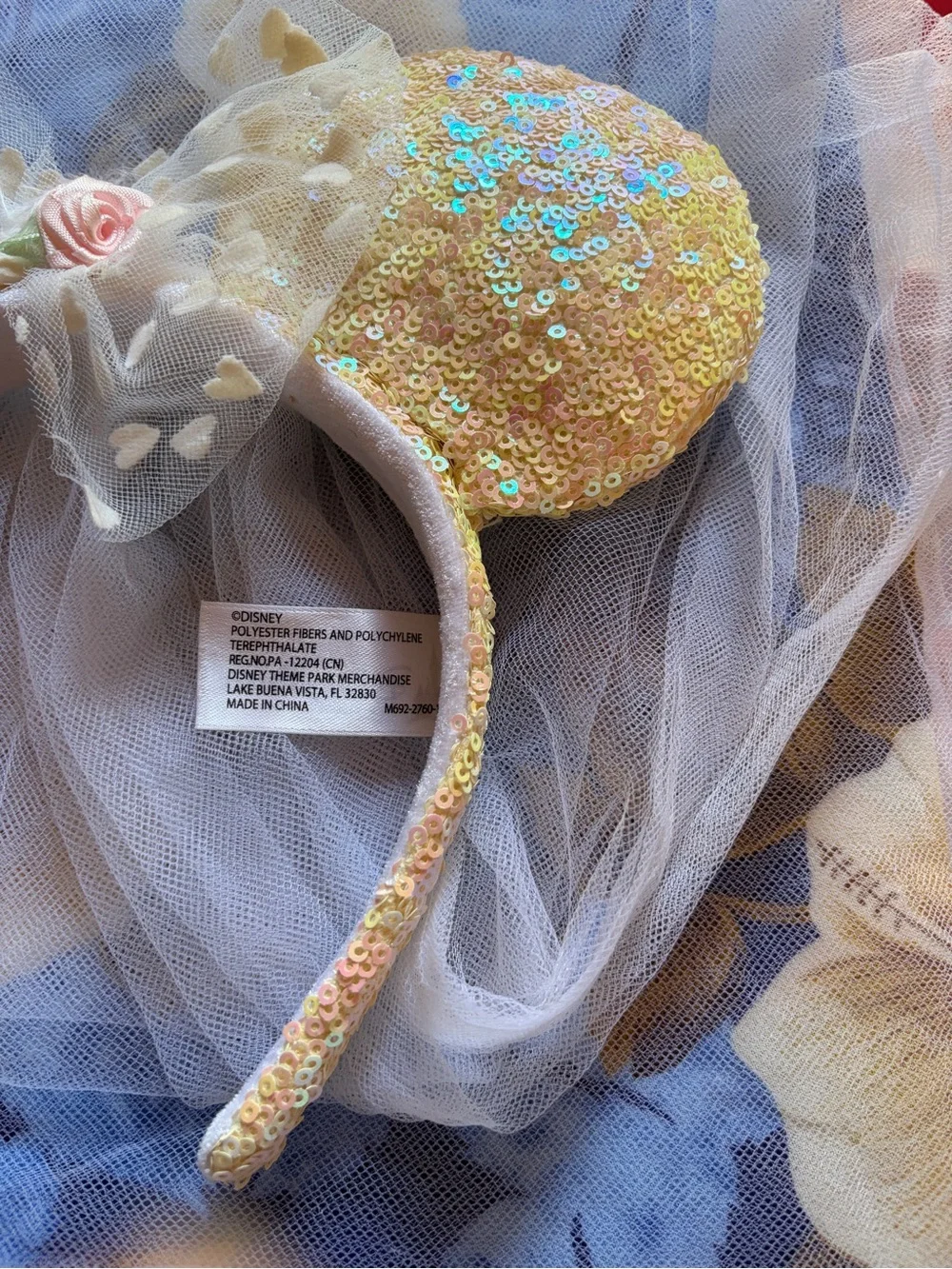 Disney Sequin Minnie Ear Headband with Veil - Pearl Pink and Gold
